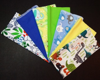 Child Handkerchiefs, Lunchbox Napkins,Set of 7, Child Prints Flannel Handkerchiefs,Reusable Tissues,Cloth Handkerchiefs,Unisex Hankies CH519