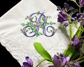 Handkerchief For Bride, Wedding Handkerchief For Bride, Bride Handkerchief, Monogram Handkerchief, Embroidered Wedding Handkerchief  WED72