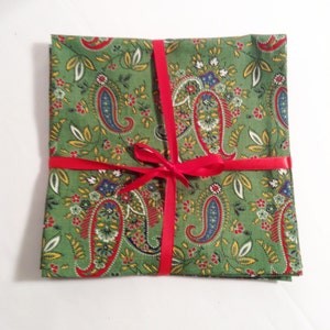 Cloth Napkins, Set of 4, Green Paisley Print, Dinner Napkins, Lunch Napkins, Lunchbox Napkins, 16&quot;x16”, Gift, Birthday,Valeneines Gift N132