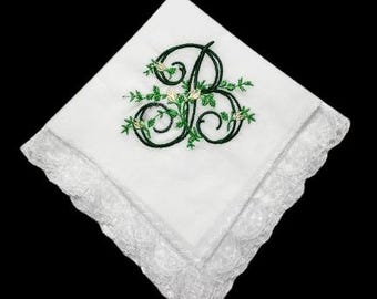 Monogram Handkerchief, Embroidered Wedding Handkerchief, Handkerchief For Bride, Wedding Handkerchief For Bride, Bride Handkerchief WED77