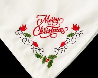 Christmas Napkins, Napkins Embroidered Merry Christmas, Christmas Gift Napkins, Cloth Napkins, White Napkins, Christmas Family Napkins N185