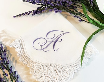 Bride Handkerchief, Monogram Handkerchief, Embroidered Wedding Handkerchief, Handkerchief For Bride, Wedding Handkerchief For Bride WED71