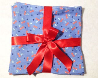 Cloth Napkins, Set of 4,Blue Napkins,Cherries Napkins,Classic Print,Dinner Napkins,Lunch Napkins, 16"x16”,BirthdayGift,Valentines Gift N164
