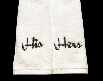 Hand Towels, 2 Piece Cotton Terry Hand Towels, His and Hers Embroidered Hand Towels,Embroidered Hand Towel Set,House Warming Gift,Towel T17E