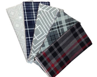 Mens Handkerchiefs, Set of 5 Print Handkerchiefs, Flannel Handkerchiefs, Reusable Tissues, Hankies, Monogrammed Handkerchiefs MH655