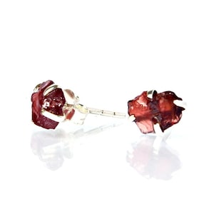 Raw Garnet Earrings Set in 925 Sterling Silver Studs, Statement Jewelry, Tiny Studs, Raw Stone Jewelry, Wanderlust Jewelry