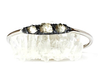 Herkimer Diamond Cuff Bracelet, Raw Crystal Jewelry, Unique Silver Gift