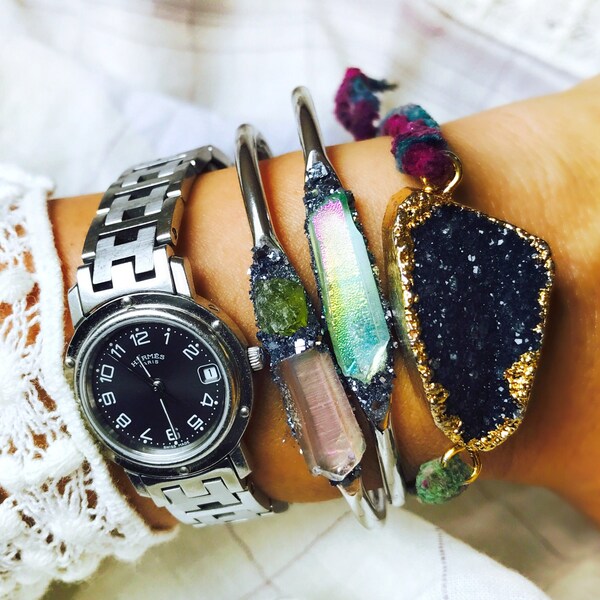Handcrafted Angel Aura Quartz & Raw Peridot Bracelet, August Birthstone