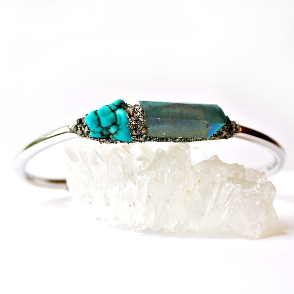 Turquoise Jewelry, Healing Crystal Jewelry, Crystal Healing, Aqua Aura, Boho Chic, Chakra Bracelet, Bangle Bracelet, Silver Bangle