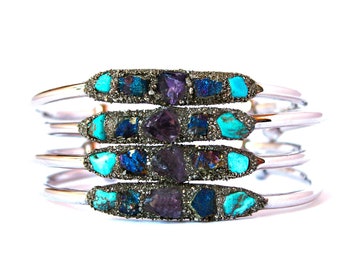Raw Turquoise Amethyst Cuff Bracelet, Bohemian Crystal Jewelry