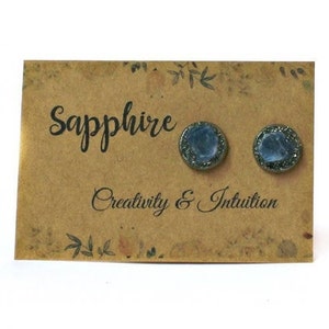 Sapphire Jewelry for Her, September Birthstone, Sapphire Earrings, Sapphire Earrings Studs, Raw Sapphire Earrings, Gold Stud Earrings image 2