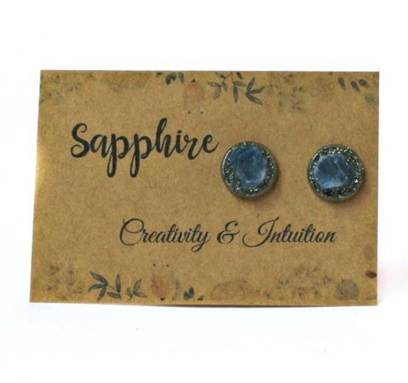 Sapphire Jewelry for Her, September Birthstone, Sapphire Earrings, Sapphire Earrings Studs, Raw Sapphire Earrings, Gold Stud Earrings image 2