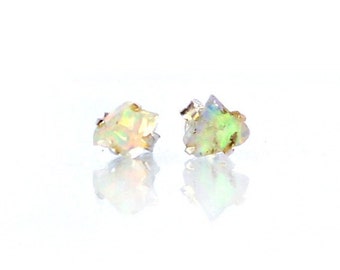 Raw Australian Opal Stud Earrings, 925 Sterling Silver, Handmade Boho Jewelry