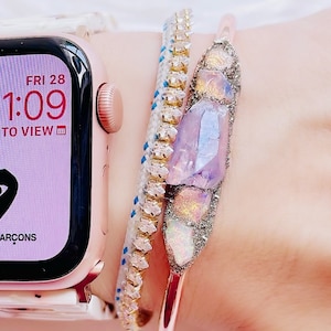 Rose Gold Bracelet with Angel Aura Quartz and Australian Opals, Valentine's Day Gift for Her