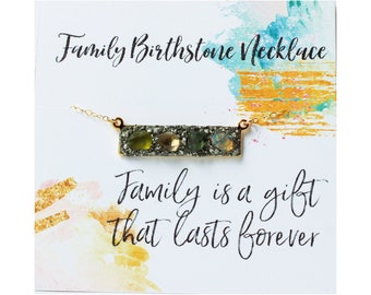 Raw Birthstone Bar Necklace, Personalized Family Jewelry