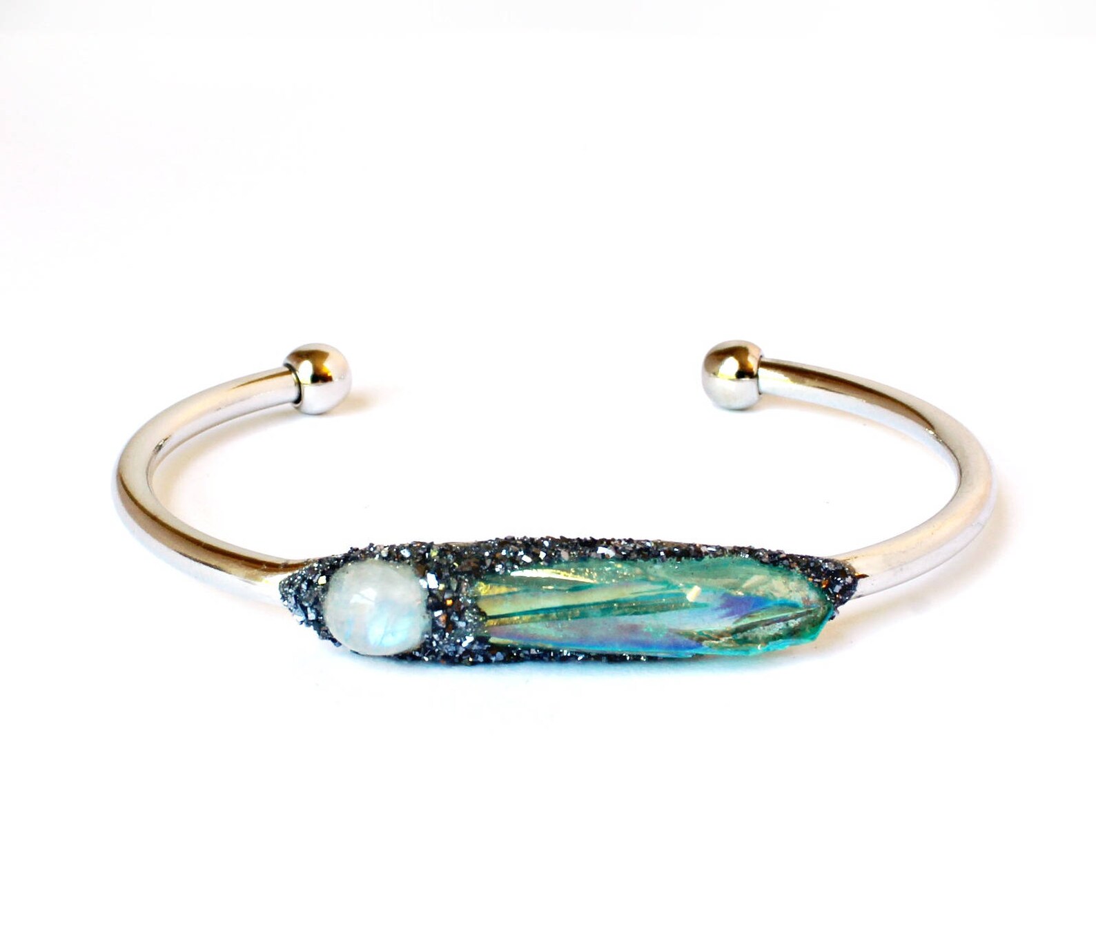 Rainbow Moonstone and Raw Aqua Aura Quartz Crystal Bracelet | Etsy
