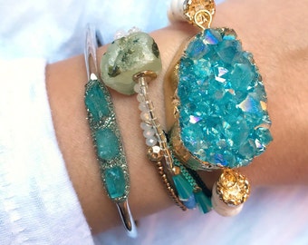Aquamarine Jewelry, Aquamarine Bracelet, March Birthstone, Aquamarine Gemstone Jewelry, Birthstone Jewelry for March, Raw Aquamarine