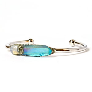 Rainbow Moonstone and Raw Aura Quartz Crystal Bracelet Jewelry, Custom ...