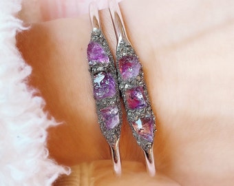 Raw Amethyst Crystal Cuff Bracelet, February Birthstone Jewelry