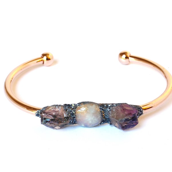 Pulsera de amatista y piedra lunar arcoíris, chapada en oro, hecha a mano
