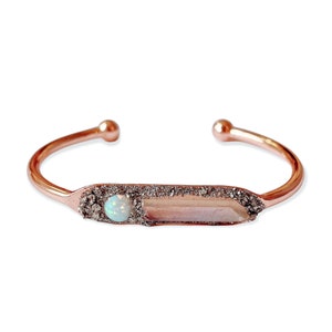 Opal Cuff Bracelet, Angel Aura Quartz, Handmade Crystal Jewelry