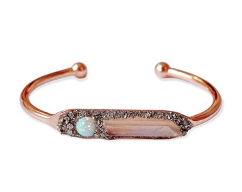 Charm Bracelet Opal, Australian Opal Cabochon and Angel Aura Quartz Crystal Bracelet