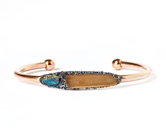 Raw Citrine Bracelet, Peacock Ore, Pyrite Cuff, Handmade Jewelry