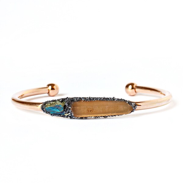 Raw Citrine Bracelet, Peacock Ore, Pyrite Cuff, Handmade Jewelry
