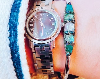 Raw Crystal Bracelet, Aqua Aura Quartz, Apatite, Moonstone