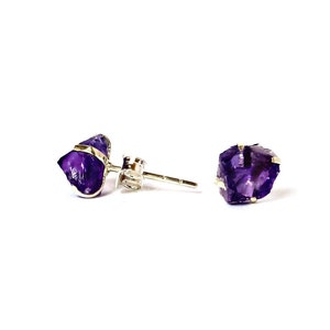 Raw Amethyst Sterling Silver Stud Earrings, February Birthstone