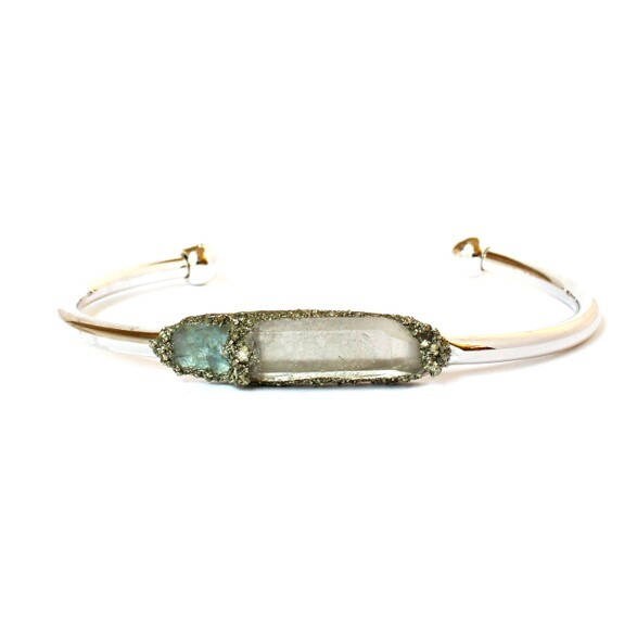 Clear Quartz Raw Crystal and Aquamarine Bracelet Jewelry | Etsy