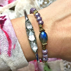 Herkimer Diamond Bracelet, Raw Diamond Jewelry, Herkimer Diamond Crystal, Raw Crystal Bracelet, Unique Gifts for Women, Silver Jewelry