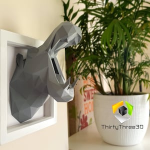 3D Hippopotamus Head in a Frame, 3D Printed Art.