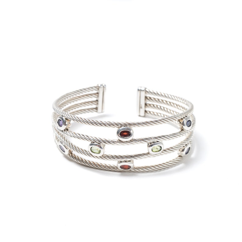 Silver cuff bracelet with natural stones Etsy