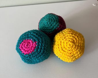 Pack of 3 crochet hacky sack, foot bag, juggling, multicolored