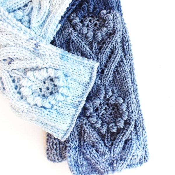 Blue lace scarf, flower scarf, women's hand knit scarf , lace, wrap, crochet , made in USA, cowl,christmas, cable knits, shawl