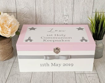 Baby Memory Box Wooden Chest Blue Born A Miracle Christening Extra Large F1718B
