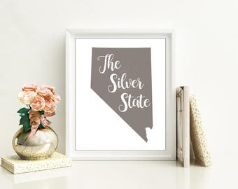 Nevada state nickname - The Silver State - INSTANT DIGITAL DOWNLOAD Wall art, 4 colors, state history