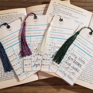 Agatha Christie Bookmarks: Library Card Style with Tassel