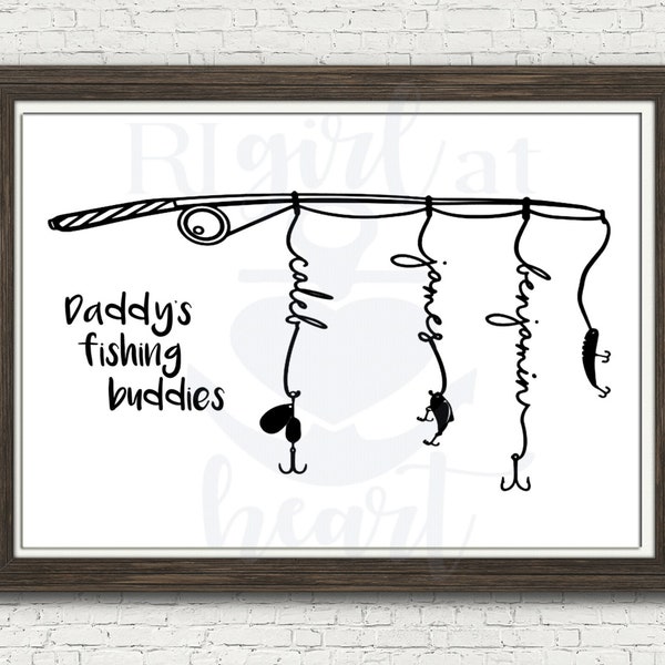 Fishing Buddies DIGITAL DOWNLOAD, personalized, fishing pole names, papa, papaw, grandpa, 1-4 names, Father's Day, Christmas