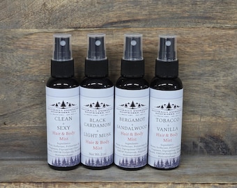 Masculine Scent Body Spray: Men's Hair & Body Mist, gift for him 2oz