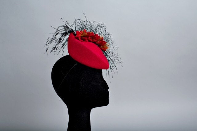 Red Felt Formal Hat With Black Feathers Bespoke Millinery - Etsy UK