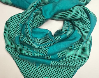 Vintage Elsa Schiaparelli 1940s scarf, emerald green , shocking neon green , 1950s silk square, perfect to wear as headband or tie to a bag