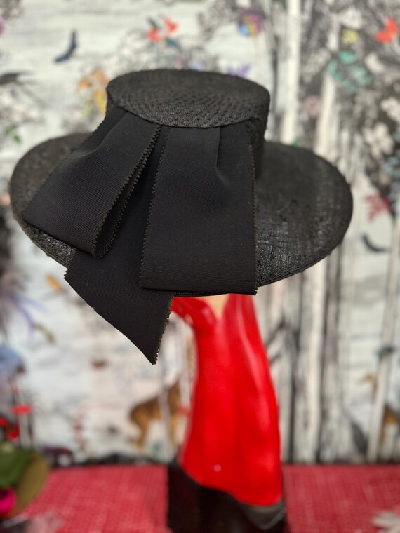 Vintage 1940s Hat 1950s New Look Black Straw Hat Original