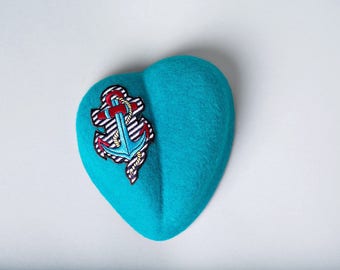 Pin up rockabilly pillbox heart  hat fascinator goodwood revival 1950s style vintage fashion turquoise anchor nautical