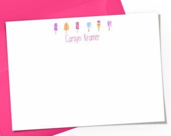 Monogrammed Note Cards for Girls: Ice Pop Stationery Set