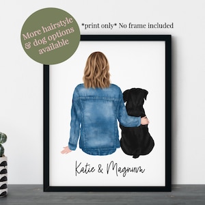 Personalized Print Girl with Dog, Best Friend Gift, Dog Mom Wall Art, Custom Pet Gift, Memorial Pet Gift, Cat Mom image 1