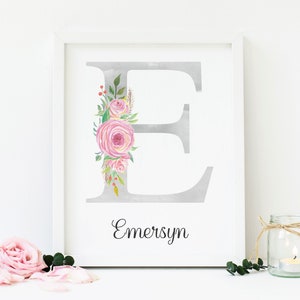 Baby Girl Personalized Gift, UNFRAMED Nursery Art Girl's Name Sign, Floral Monogram Flowers Print, Girls Name Print