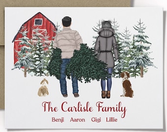 Personalized Family Christmas Card with Pets, Custom Christmas Card for Couple, Set of 10 Folded Cards with Envelopes, Dog Mom, Dog Dad
