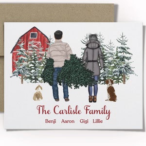 Personalized Family Christmas Card with Pets, Custom Christmas Card for Couple, Set of 10 Folded Cards with Envelopes, Dog Mom, Dog Dad